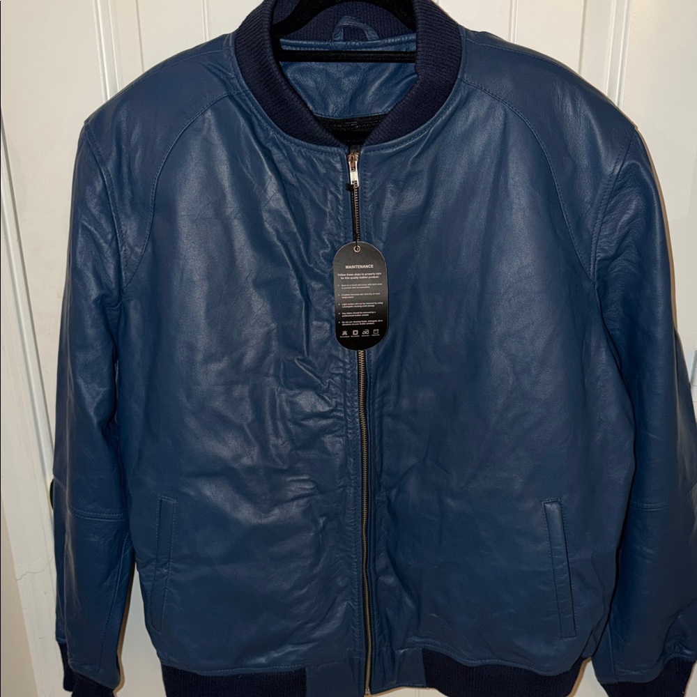 Men's Navy Blue 100% Genuine Leather Bomber Jacket